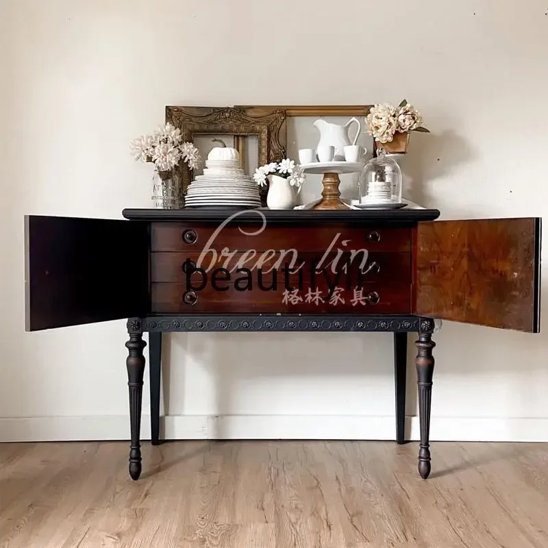 178French retro black solid wood entrance cabinet/American country black knight decorative cabinet