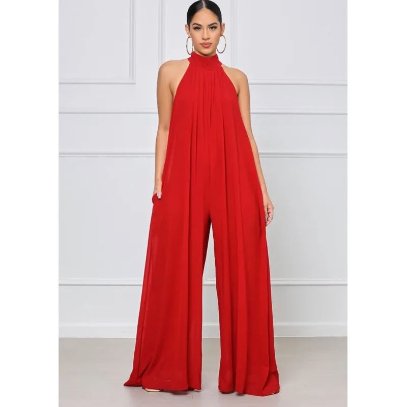 2024 Women Summer Sleeveless Chiffon Commute Loose Jumpsuits Fashion Elegant Solid Jumpsuit Female Party Club Jumpsuits Outfits