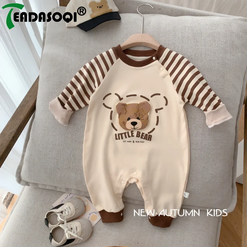 

0-2Y Spring Autumn Kids Baby Clothes Romper Patchwork Printed Cartoon Jumpsuit Cotton Stretch Loose Toddler Boys Girls Bodysuit