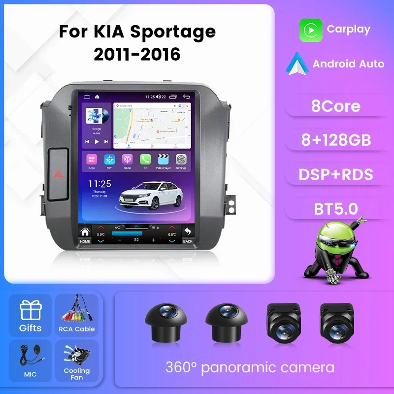 

For Тесла Стиль Экран автомагнитола 2дин android For Киа Спортейдж 3 SL For Kia Sportage 3 SL 2010 - 2016 магнитола для авто GPS мультимедиа Штатная магнитола устройство до 8-ЯДЕР, до 8 + 128ГБ Карплей Андроид Авто