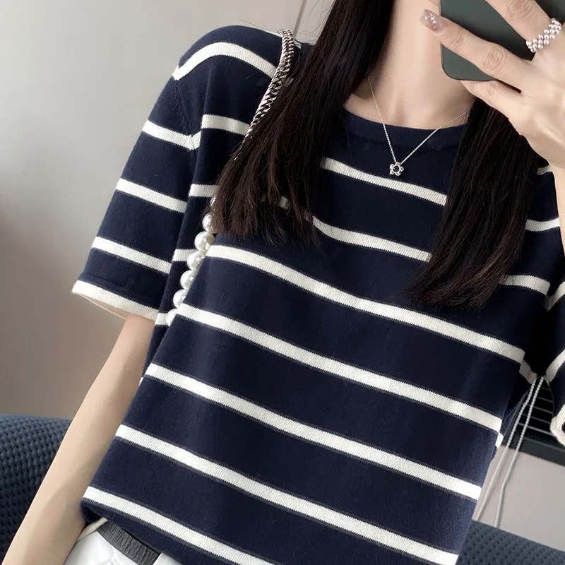 WinvyNee Summer Women 100% Cotton Striped T Shirt Women Clother Tops Short Sleeve O neck Sweater Casual Basic Pullover A1092006