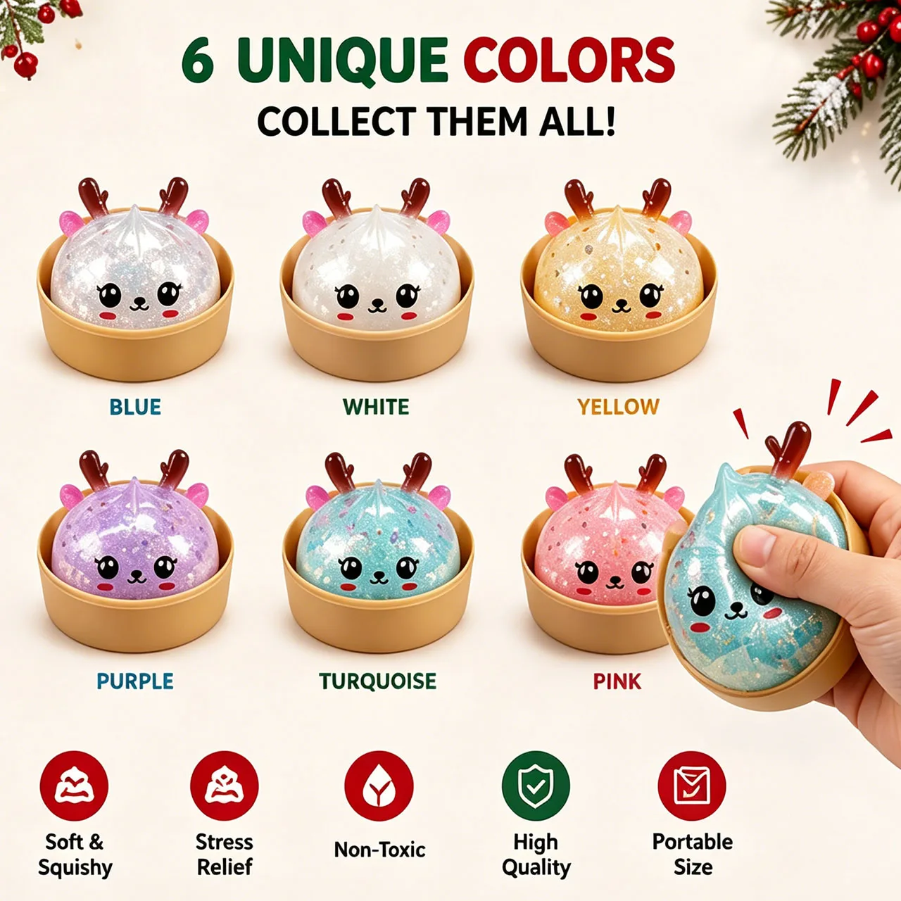 Nostalgic Pop Art Christmas Reindeer Dim Sum Squishy Random Mystery Box Stretchy Tactile Prop Goodie Bag Stuffer Y2K Aesthetic