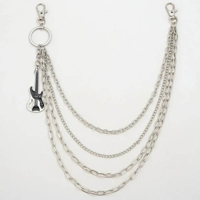 الهيب هوب الخصر المفاتيح متعدد الطبقات المعادن الغيتار قلادة بانت سلسلة الجينز سلسلة المرأة العصرية مجوهرات اكسسوارات هدايا