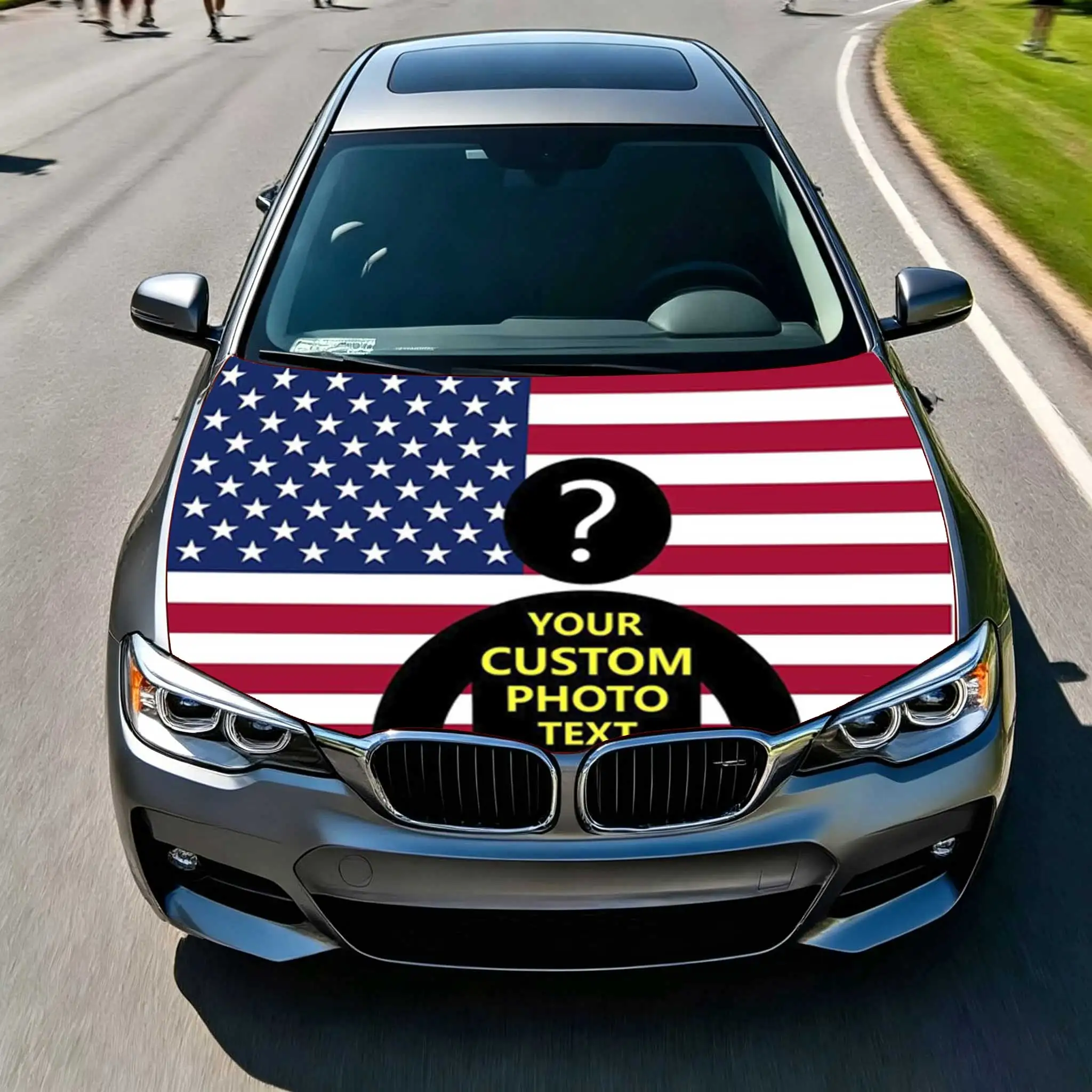 Personalized Custom  Pink USA America Flag Car Hood Cover Flag Engine Banner,Your Logo with Vibrant Color Engine Flags