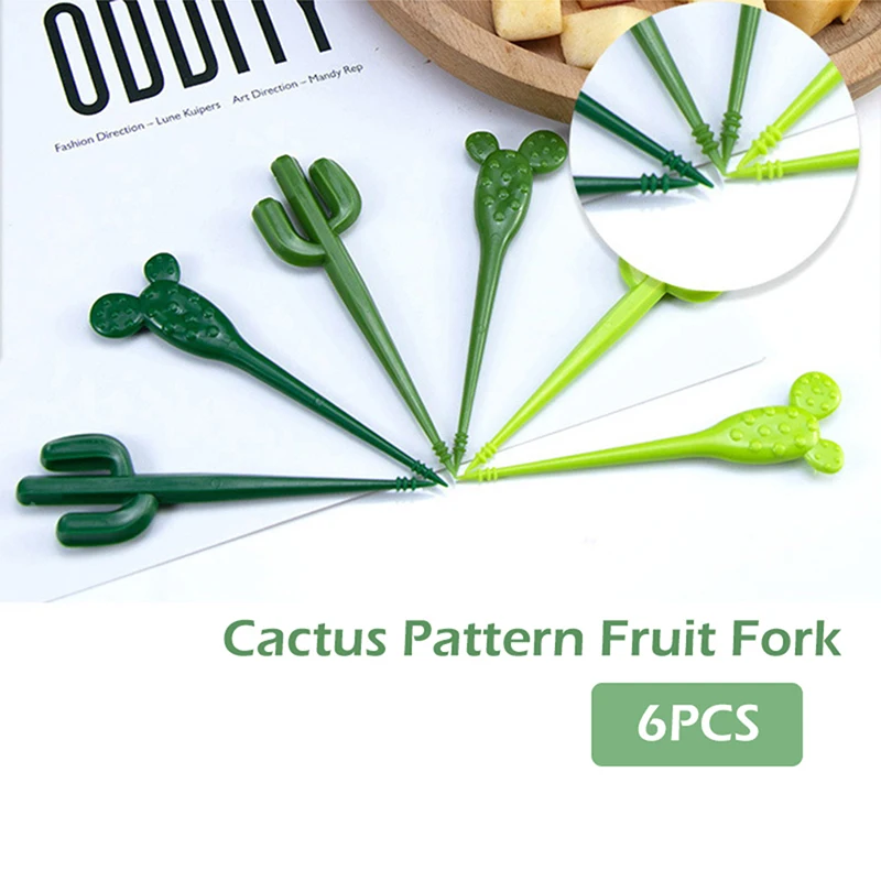 6Pcs Cute Cactus Mini Cartoon Toothpick Fruit Forks For Bento Box Lunch Box Decorative^..