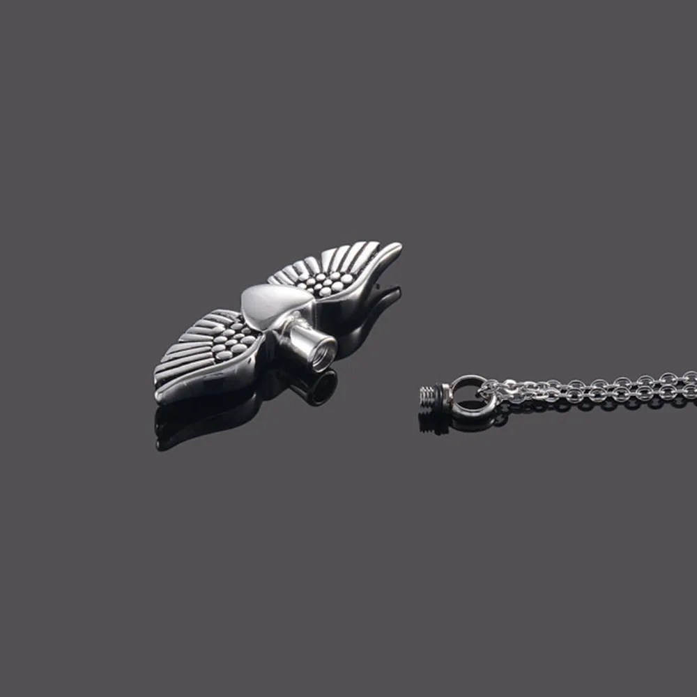 Angel Wing Heart Urn Pendant Necklace For Ashes, No Fade Stainless steel Chain, Memorial Keepsake Cremation Jewelry