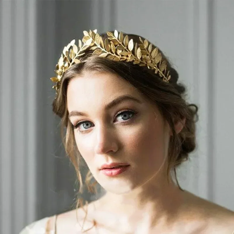 ncmama European Greek Gold Headbands For Women Girls Leaves BranchCrown Hair Bands Princess Tiara Wedding Hair Accessories Gifts