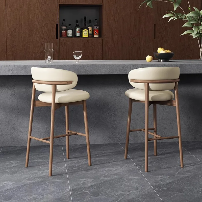 

Solid wood bar island stool silent wind designer Nordic simple cotton and linenbar chair light luxury home wabi high chair