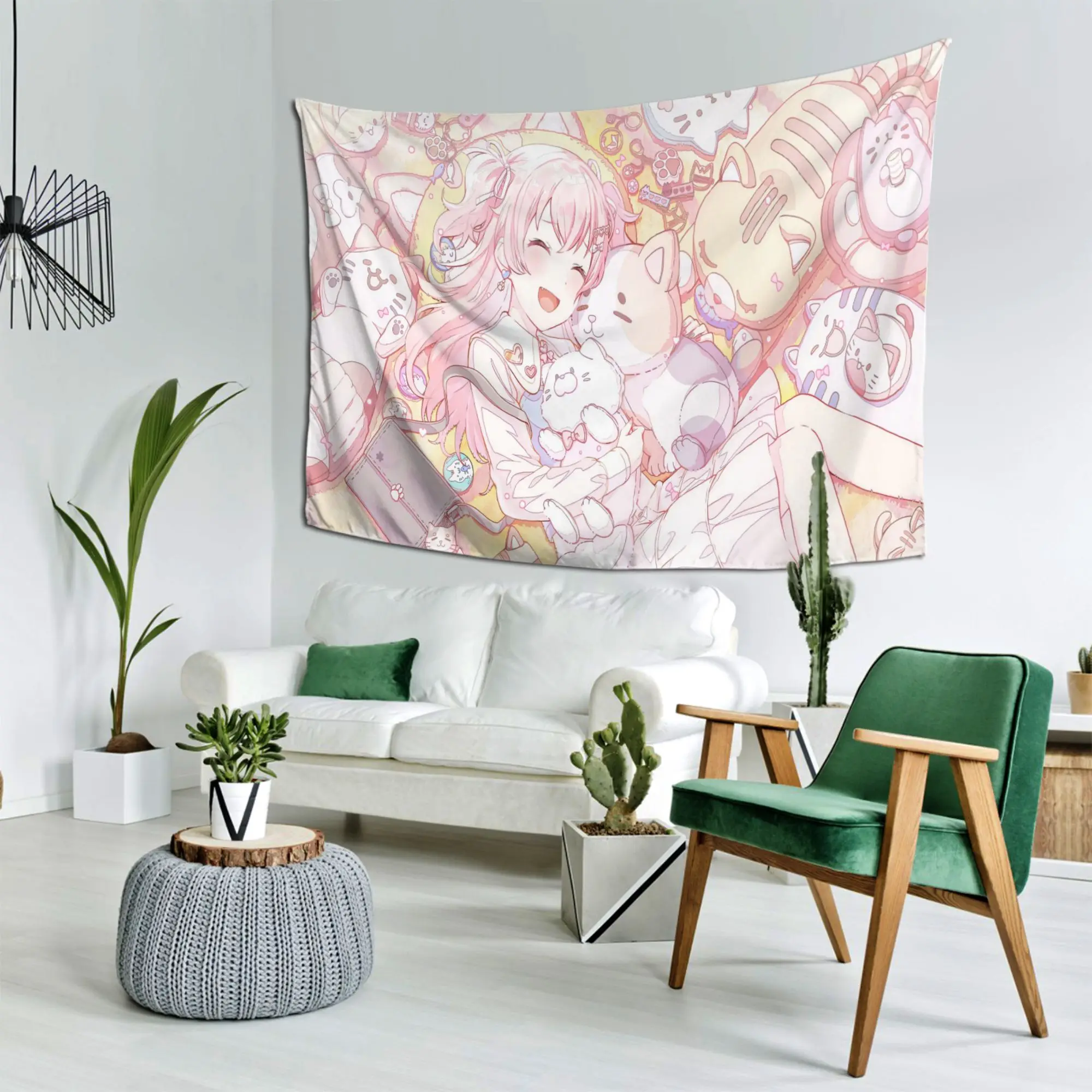 Project Sekai Momoi Airi Wandteppich, rosa Katze, Anime-Wandbehang, ästhetische Raumdekoration, coole Raumdekoration, Hintergrundstoff für Schlafzimmer