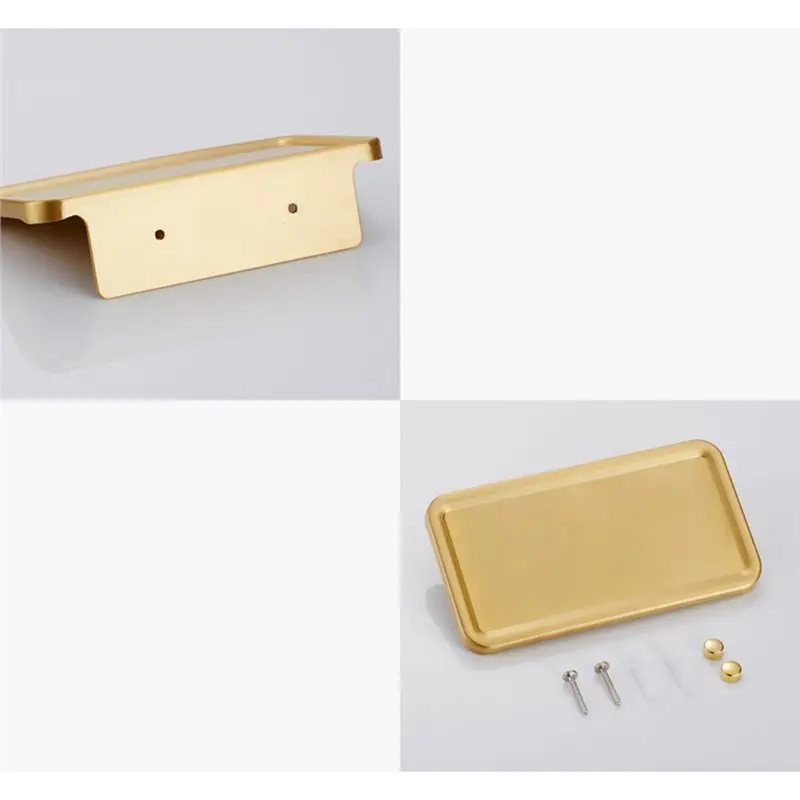 AB08-Aluminum For Towel Rack Brushed Gold, Space Saving Wall Mounted Bathroom Shelf Holder For Towels& Toilet Brush