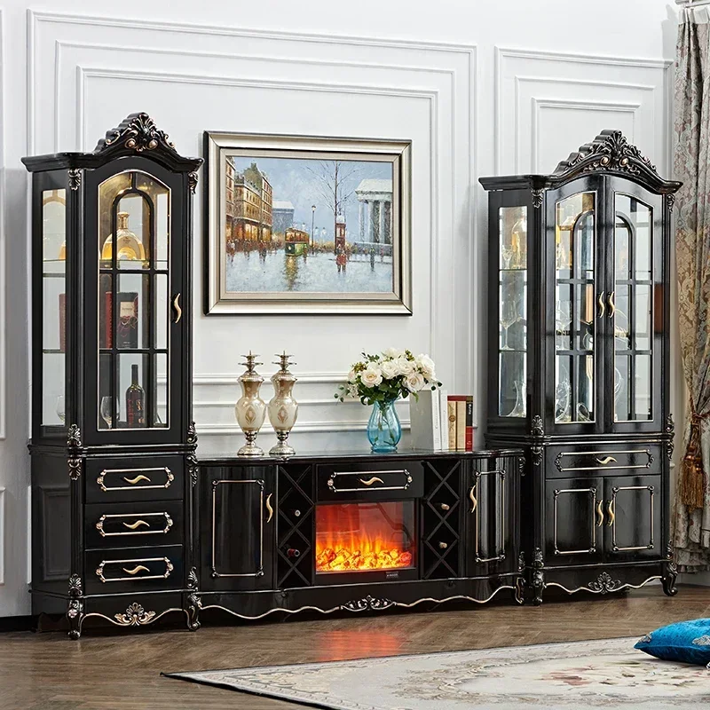 

LL wine cabinet living room wall display cabinet decorative carved dining side cabinet white glass