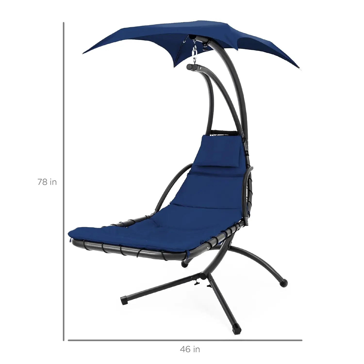 Outdoor Hanging Curved Steel Chaise Lounge Chair Swing w/Built-in Pillow and Removable Canopy, Customized