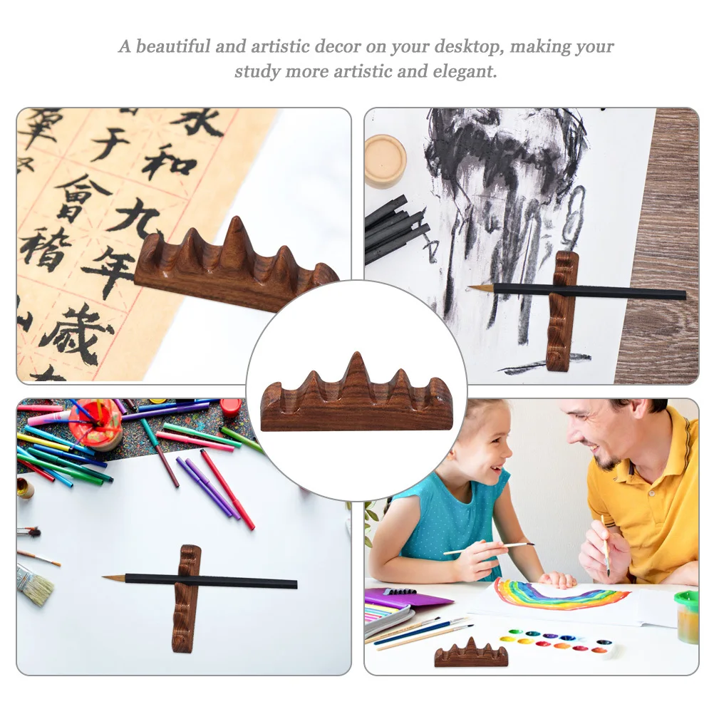 حامل فرشاة الخط من خشب الصندل الأحمر بتصميم جبلي رف أقلام خشبي لأقلام الحبر ودعم فرشاة الكتابة سومي #5