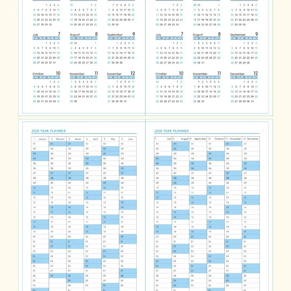 English 2026 Schedule Planner Notepad 12 Months Wear-resistant A5 Agenda Planning Notebook Bookmark Thick Paper