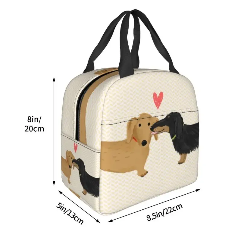 Dachshunds Love Insulated Lunch Bag for Women Waterproof Kawaii Wiener Sausage Dog Thermal Cooler Bento Box Office Work School