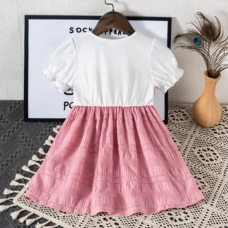 Girls Bubble Sleeve Butterfly Knot Halter Dress Fake Two-Piece Dress Cute Baby Girl Outfit