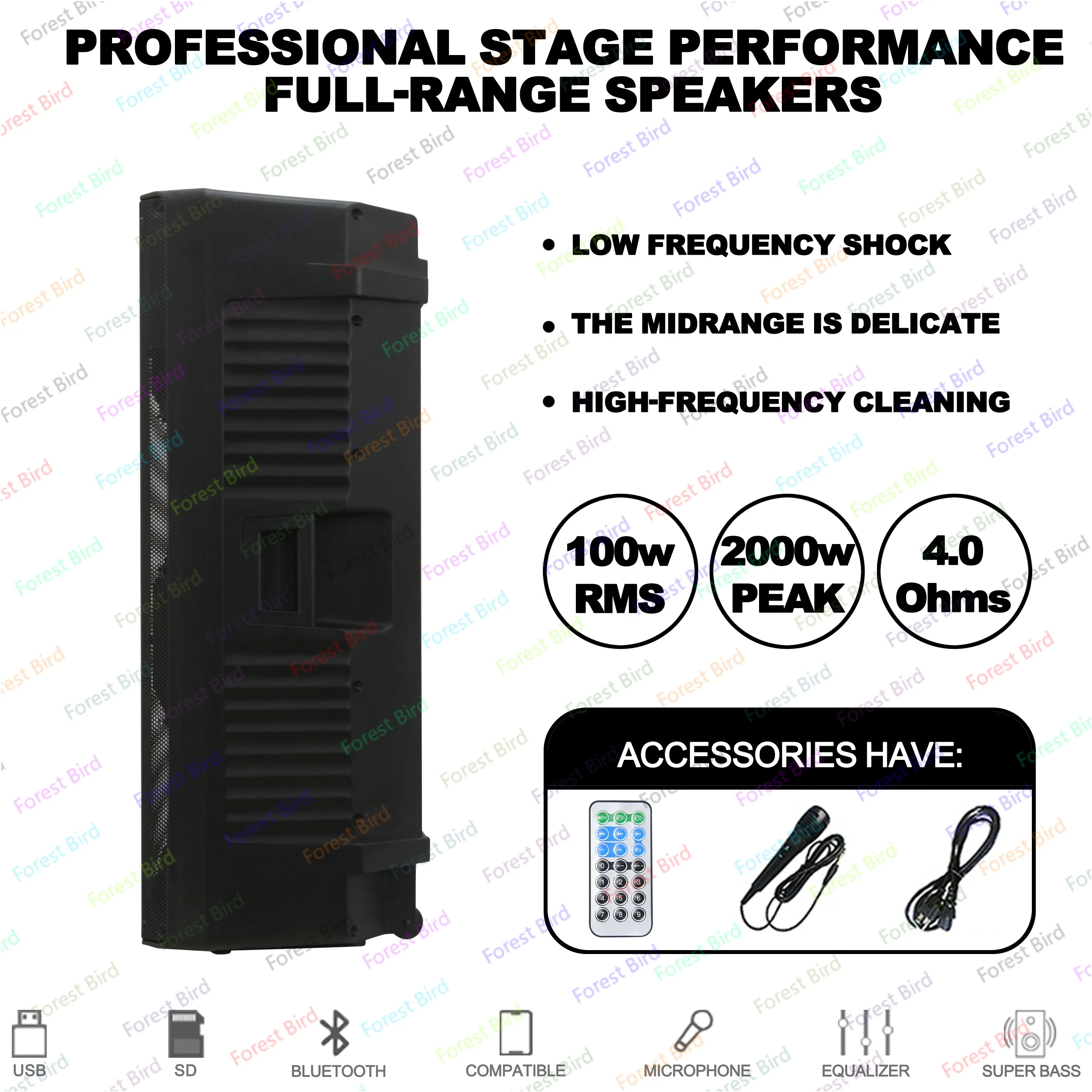 2000 Watts professional sound Dual 15 inch Subwoofer Active 2-Way Battery DJ/PA System Karaoke TWS-Mic+FM+Rc+ECHO