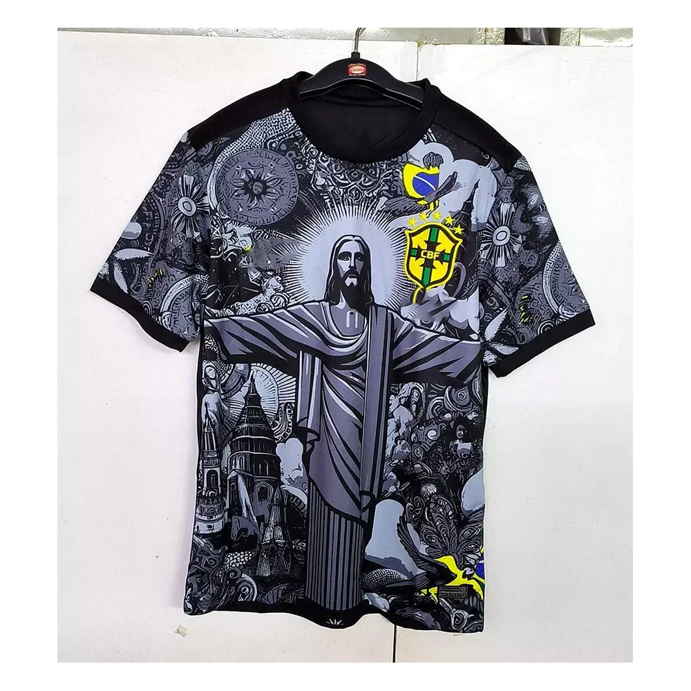 24 Summer New Brazil Team Training Jersey Adult Men's And Women's Jesus Version Black Short-Sleeved Children's Quick-Drying Top