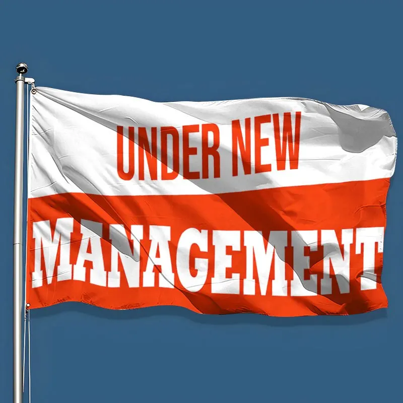 1pc UNDER NEW MANAGEMENT Themed Flag, 2-Hole Outdoor Polyester Flag, Yard Signage, Garden Lawn Decor, Holiday Party Supplies