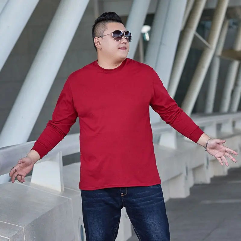 Fall Middle Aged Men's Crew Neck Long Sleeve Tee Loose Fit Base Layer Top