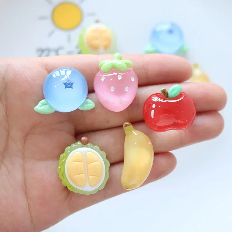 10Pcs/Pack Kawaii Flatback Resin Charms Transparent Apple Strawberry Fruit Pendants DIY Ornament Accessories