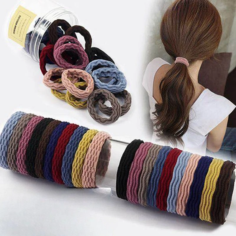 

4PCS Korean Version Bold Seamless Nylon Towel Ring Headrope High Elastic Versatile Hair Tie Rubber Band Hair Band 20 Pcs