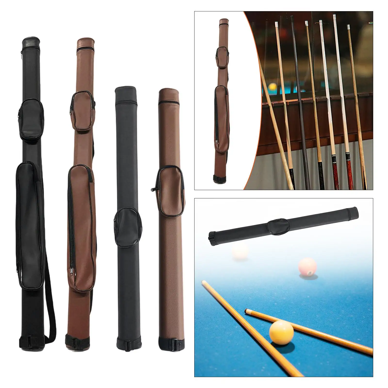 Protective Billiard Stick Case PU Leather Exterior Wood Frame for 3/4 Split Cue with Anti Scratch Lining
