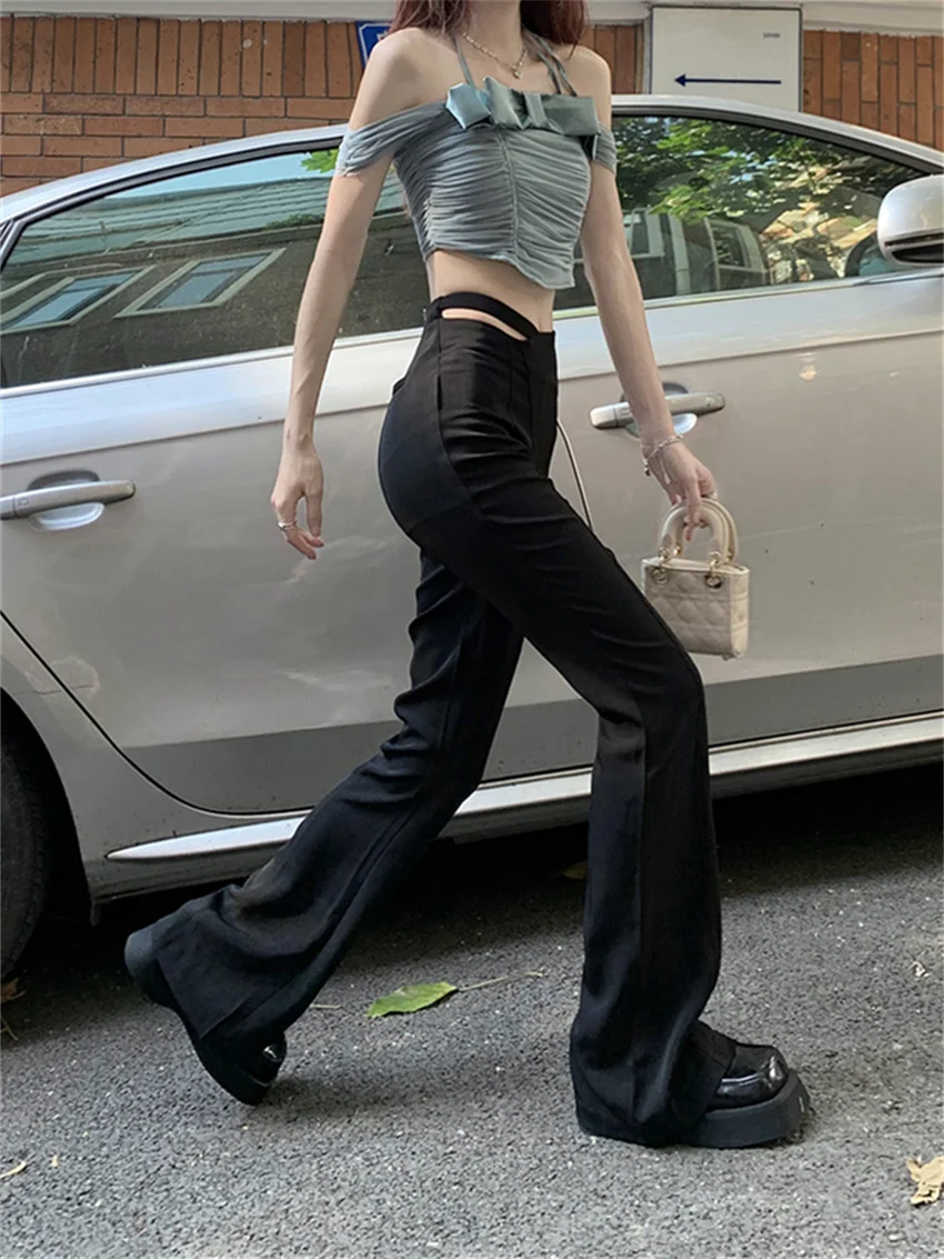 Alien Kitty Black Flare Pants Women Chic Casual Summer High Waist Loose 2024 Solid New Slim Office Lady Streetwear Work Wear