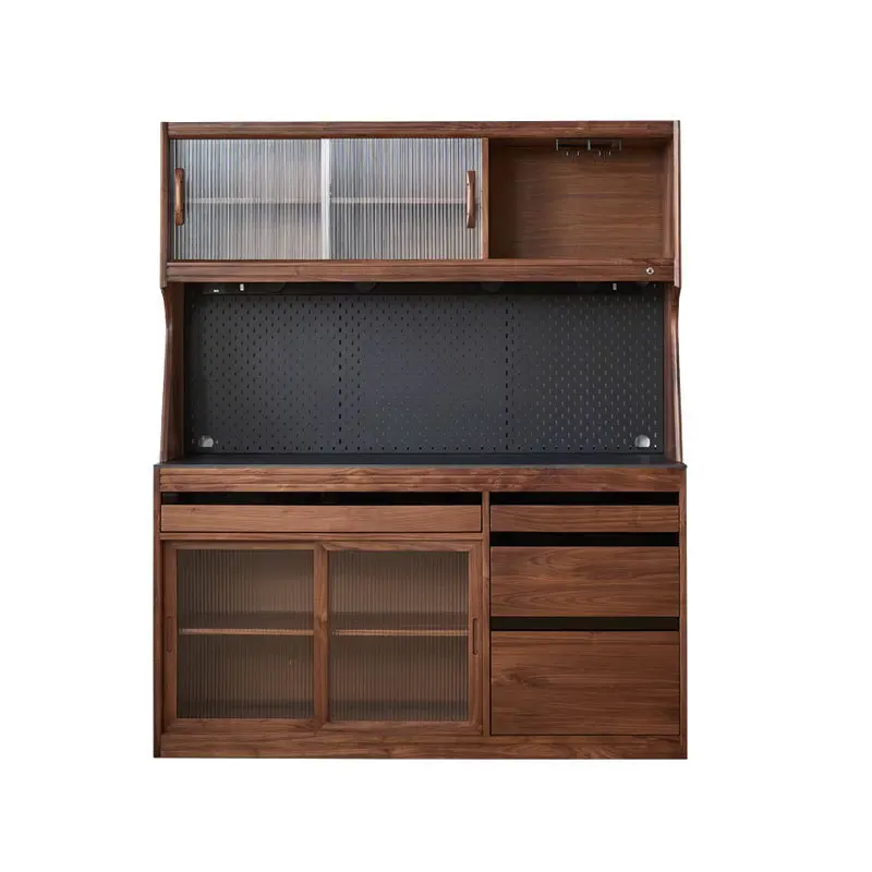 

Black walnut tea cabinet simple rock slab storage wall integrated wine cabinet