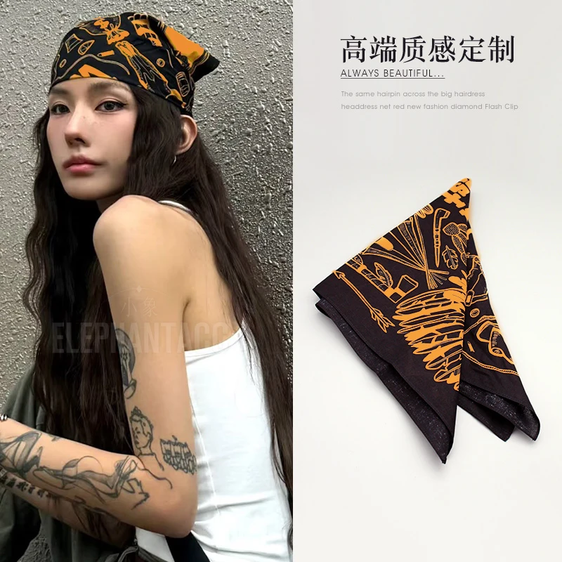 

HQ Vintage Letter Print Headcloth Headwear for Women Men Trendy Motorcycle Riding Headdress Scarf Accessories Head Jewelry Gifts
