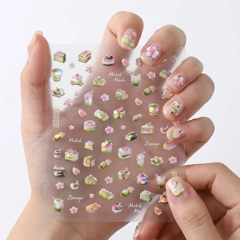1 unidad de pegatinas 3D para uñas con diseño de postre Mochi Matcha, adhesivo verde y rosa, calcomanía japonesa estilo Kawaii Wagashi para uñas