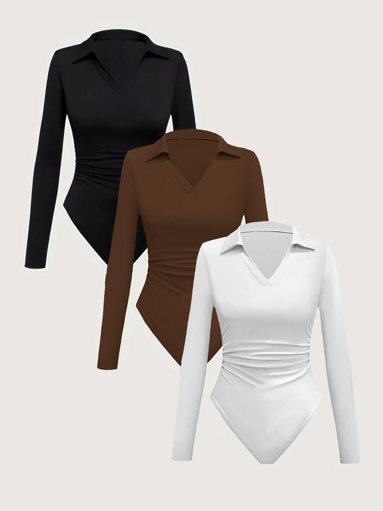 

Женские сексуальные однотонные комбинезоны с длинным рукавом и воротником-поло, удобный осенний наряд для свиданий