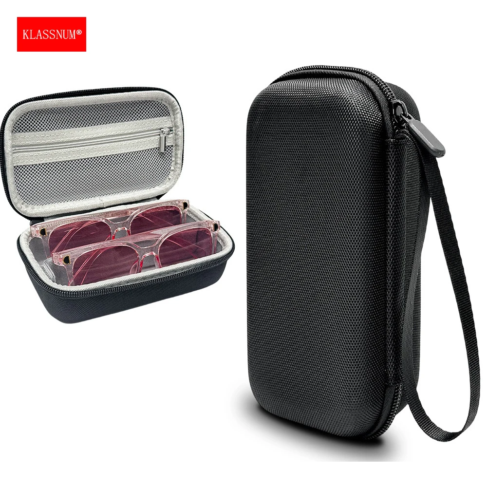 KLASSNUM 2 Compartment Hard Glasses Case EVA Oxford Cloth Rigid Shockproof Women Men Portable Travel Sunglasses Storage Case