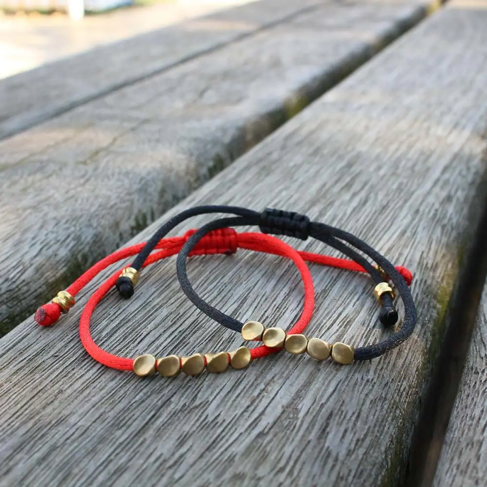 Men Simple Rope Wax Thread Friendship Adjustable Wrist Jewelry Copper Beads Bangles Bracelet