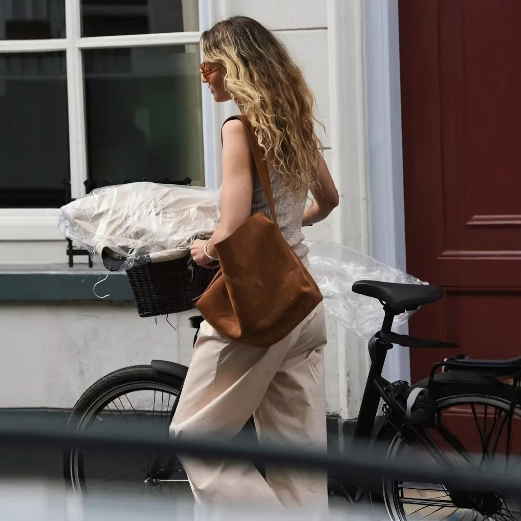 CGCBAG Vintage Lage pojemność damska torba z grubej bawełny jakość skóra nubukowa wiadro damska torba na ramię projektant luksusowe torebki damskie — zdjęcie 4