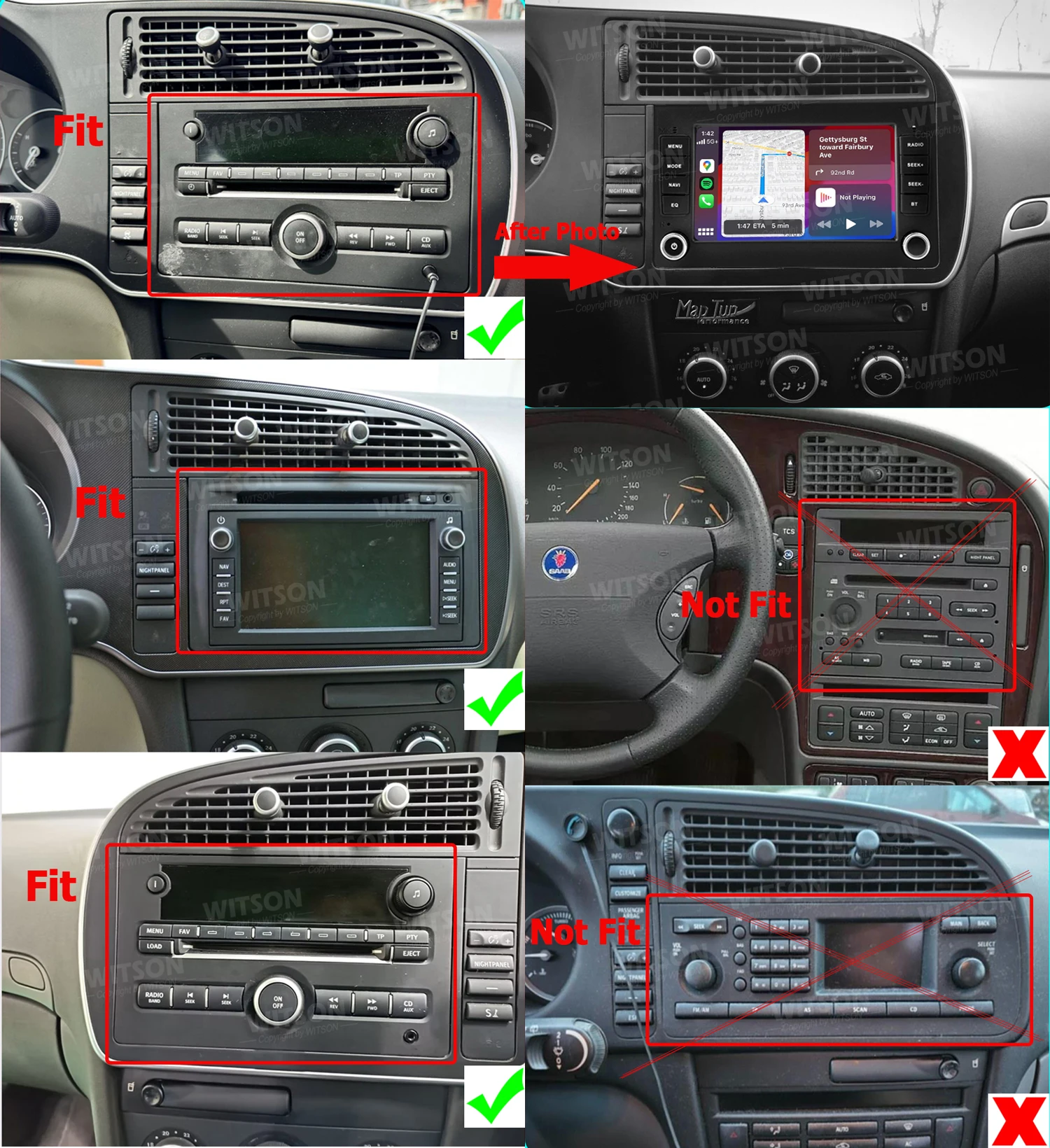

7" OEM Car Radio Carplay Bluetooth For SAAB 9-3 93 2005 2006 2007 2008 Multimedia Stereo IGO Map GPS WIFI FM MP3