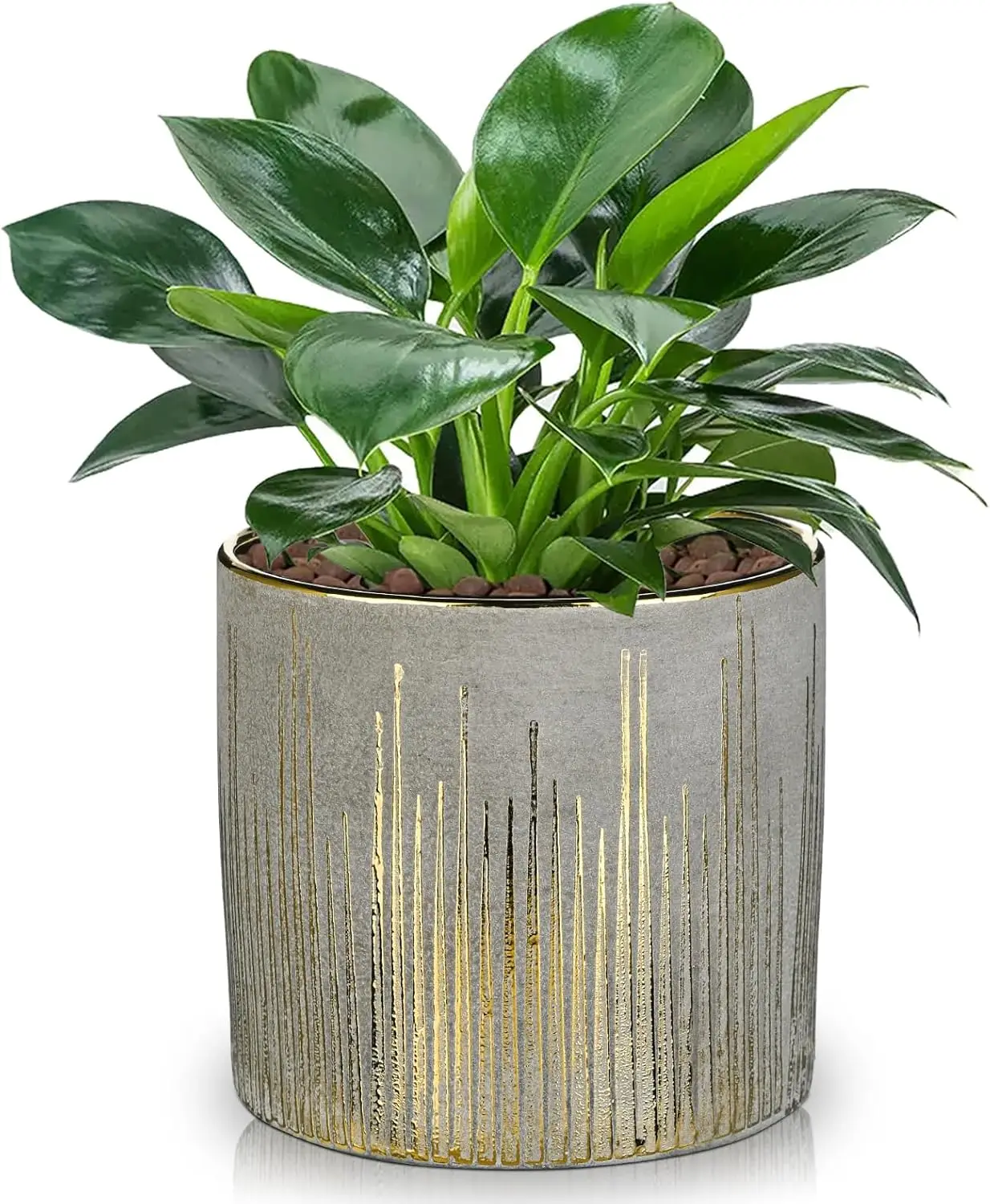 

Small Ceramic Pot for Indoor Plants, 5.3 inch Plant Pot with Drainage Hole Decorative Texture Gold Planter Indoor Outdoo