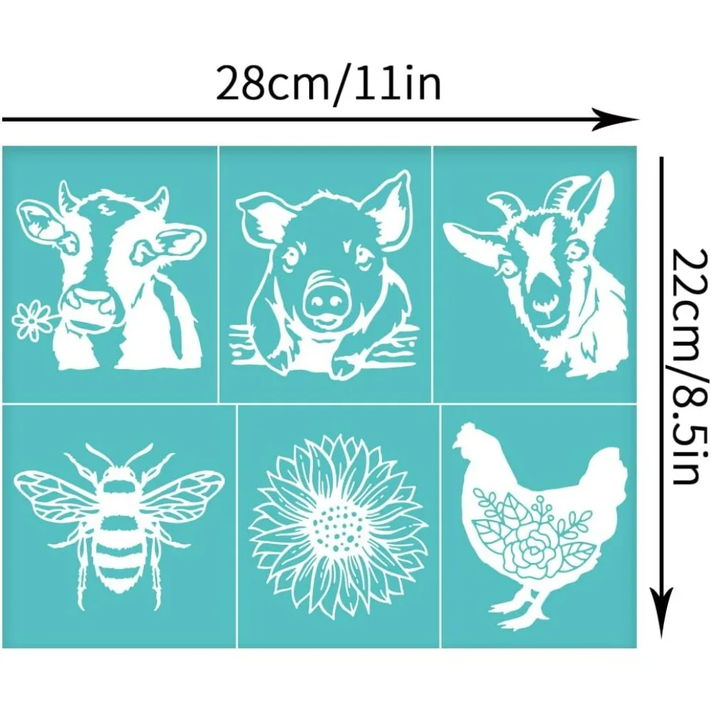 2pcs 11x8.6 inch Silk Screen Printing Stencils Farmhouse Animal Silk Screen Stencils Self-Adhesive Pig Cow Stencils Reusable