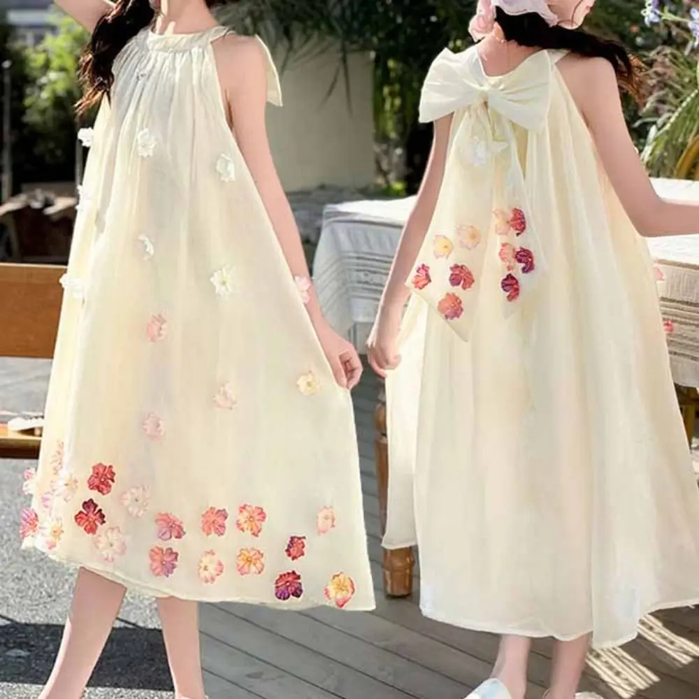 

Элегантное свободное платье принцессы для девочек, детские летние платья с цветочным узором для пляжного отдыха, вечерние милые длинные платья для подростков, летнее платье