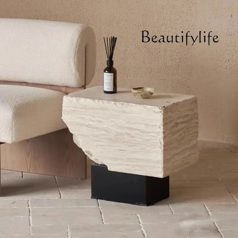 Wabi Sansan natural travertine edge few designer rectangular living room sofa side table marble bedside table