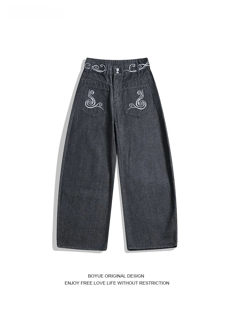 

Boyue American Sle Embroidered Wide Leg Jeans Men's Vintage Hip Hop k Street Banana Pants Casual Loose Fit Cotton Denim