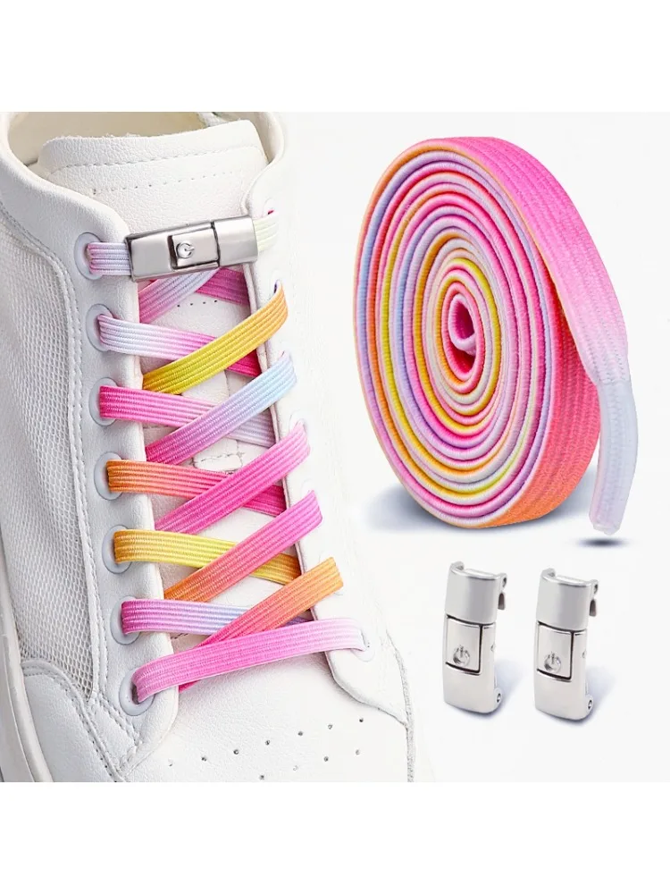 Kleurrijke glitter veters zonder strikken, elastische veters, sneakers, diamanten slot veters zonder strikken, platte veters, schoenaccessoires - afbeelding 2