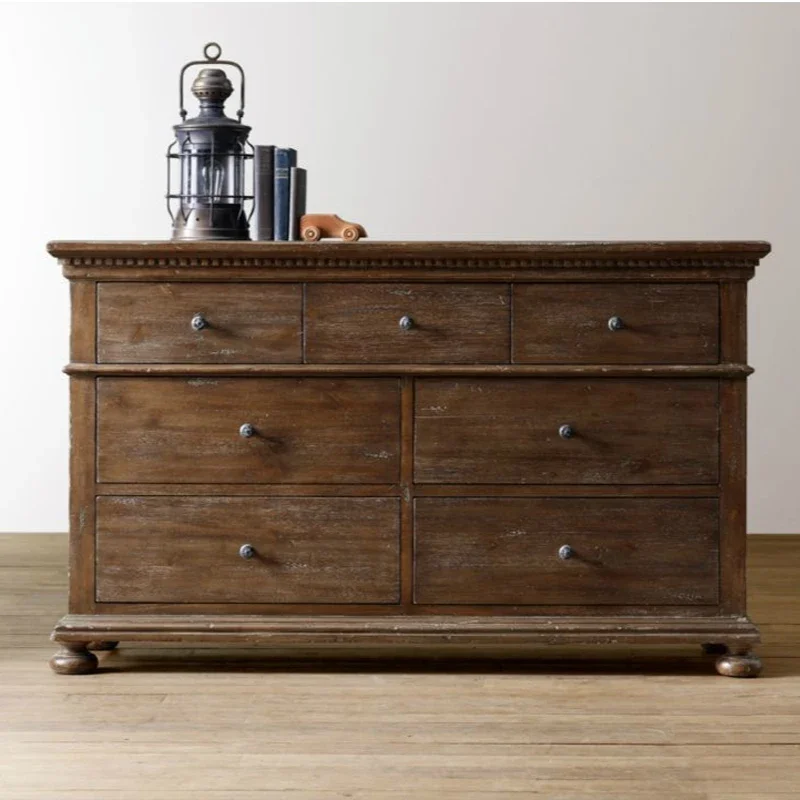 Black walnut seven bucket cabinet, raw wood, white wax wood porch cabinet, all solid wood bedroom storage cabinet