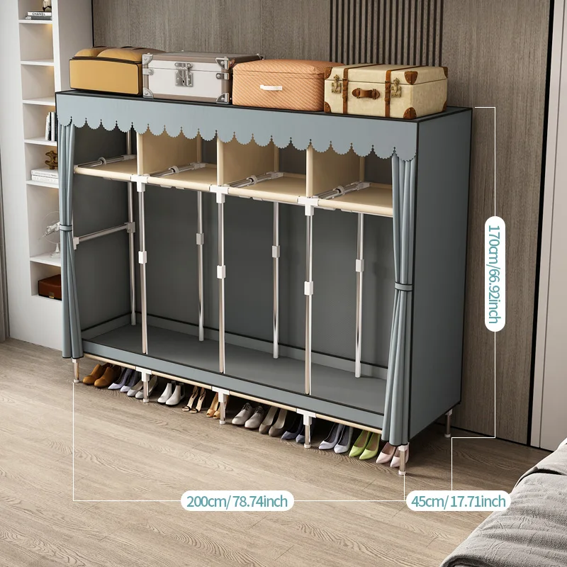 Wardrobe Home Bedroom Simple Cloth Wardrobe Strong and Durable Rental Small Apartment Hanging Wardrobe Assembly Storage Cabinet