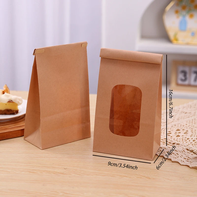 20 Stück Kleine Bäckerei-Kekstüten mit Fenster, Kraftpapier, braun, mit Metallverschluss, für selbstgemachtes Brot, Kekse, Kaffeebohnen, Snacks – Detail 4