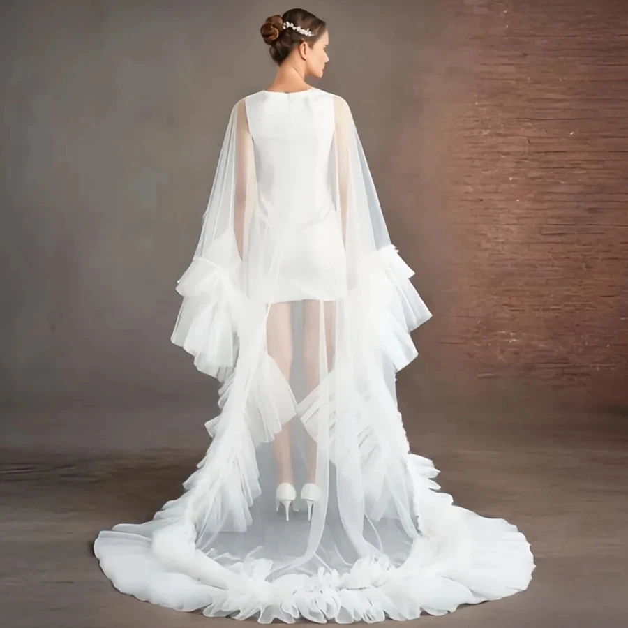 Bridal Tulle Wedding Shawl Boleros for Wedding Dresses Ruffle Wedding Cape With Train Customized
