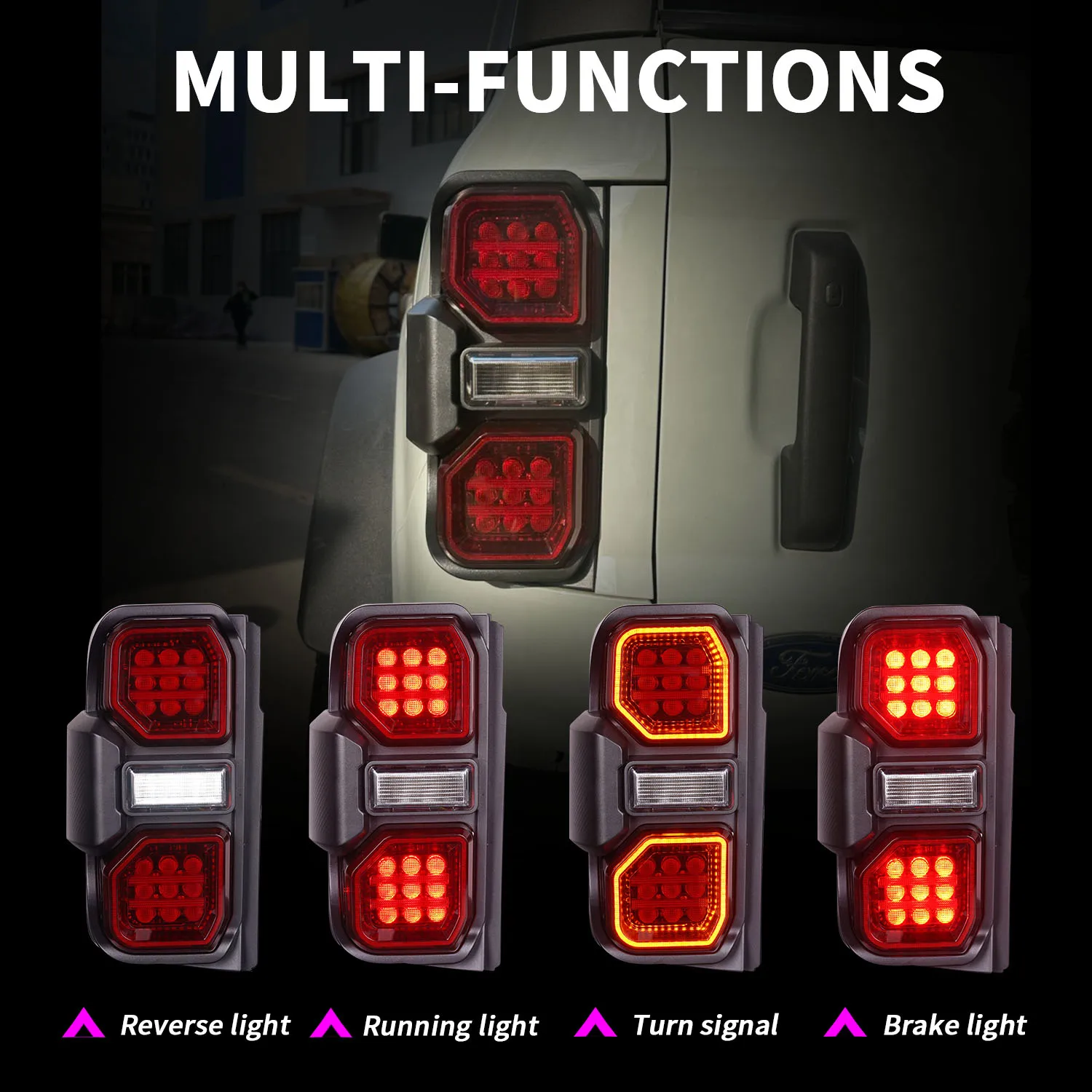 Archaic Full LED Accessories Back Lamp Startup Animation Personalized Car Lights 2021 For Ford Bronco Raptor Taillights