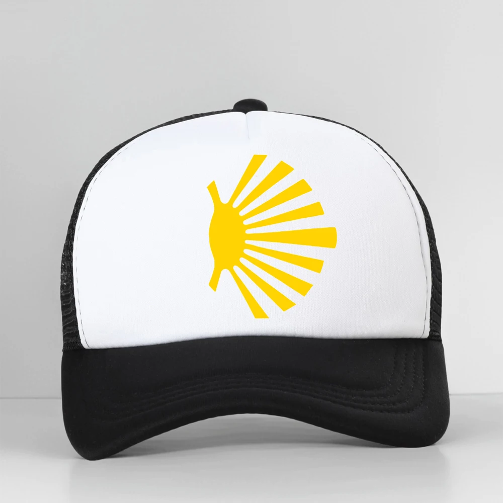 

Camino De Santiago Symbol Large Yellow Scallop Shell Baseball Cap Fashion Casual Mesh Sun Hat Adjustable Breathable Snapback
