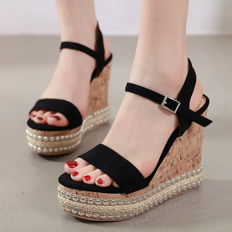 

Large Size 34-41 Women's Sandals Open Toe High Heel Summer Shoes Straw Wedges Heel Platform Beach Sandals