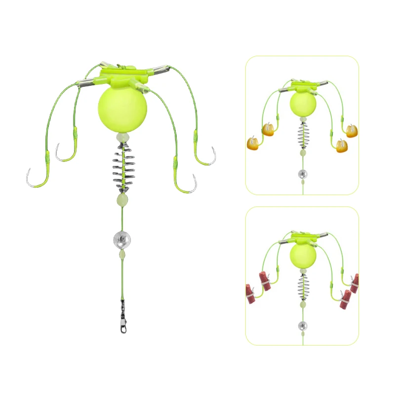 

4-Hook Carbon Steel Bait Cage Feeder with Sinker & Float for Saltwater/freshwater Fishing Outdoor Fishing Tool